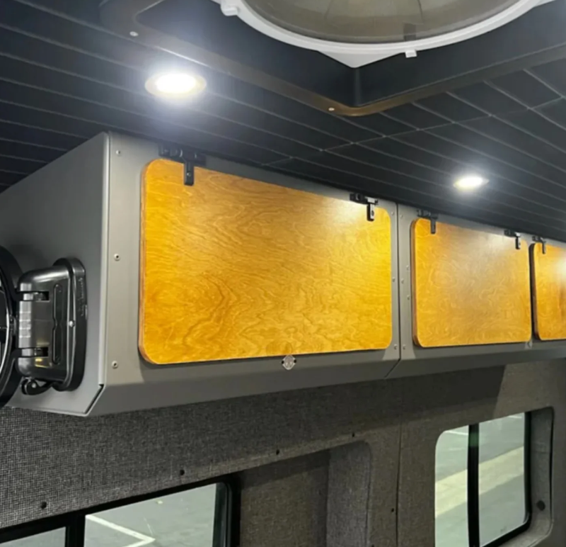 2014-2024 Ford Transit Van Aluminum Overhead Upper Cabinet Grey Black Bamboo 2014-2024 Ford Transit Van Aluminum Overhead Upper Cabinet / Grey / Black | Bamboo