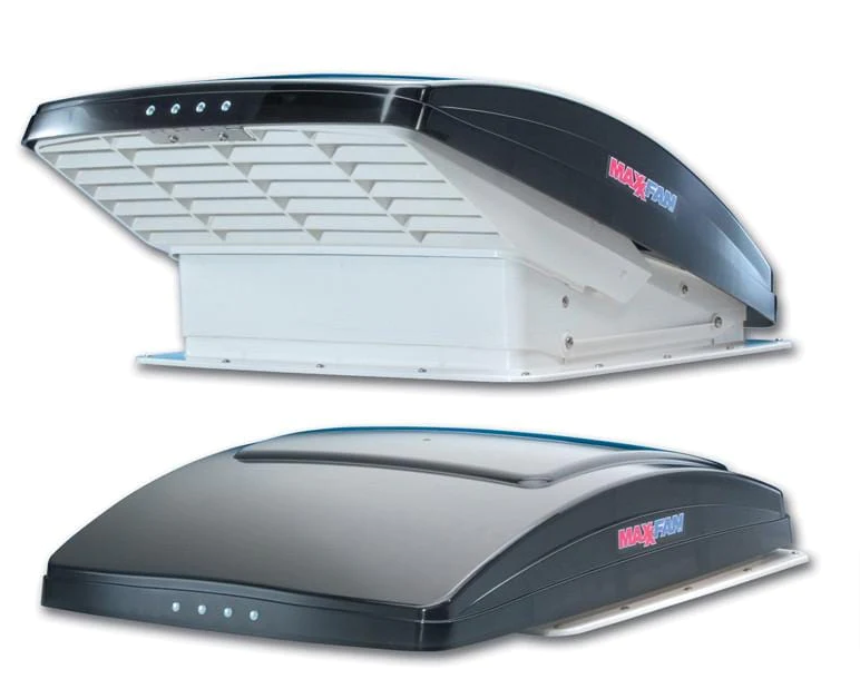 Conversion Van MaxxAir MaxxFan Deluxe RV Roof Vent Model 7500K (Smoke, With Remote) - Image 2